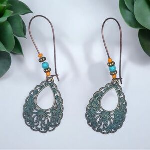New Elegant Teardrop Earrings with Turquoise and Bronze Accents